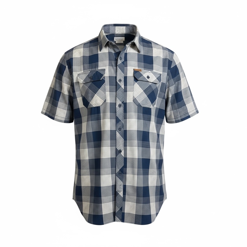 Orvis Navy and White Plaid Casual Shirt